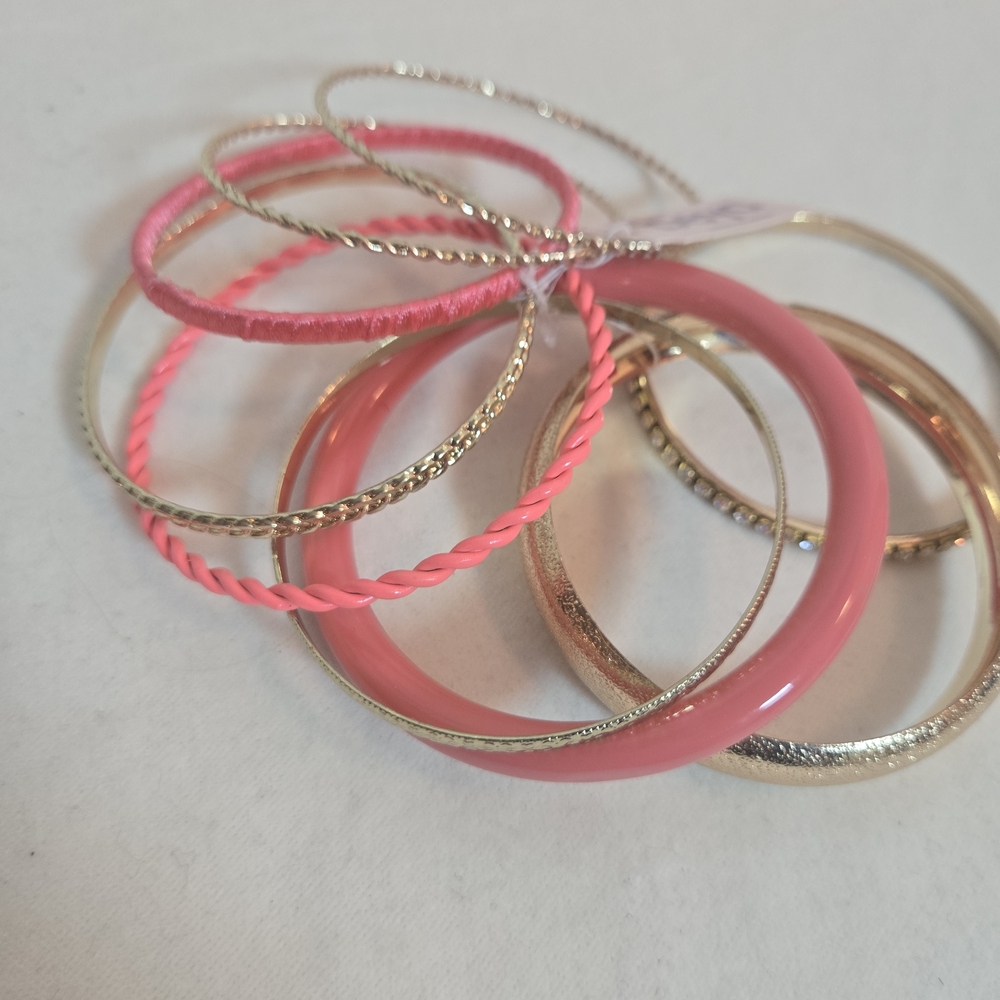 Set Of 8 Pink and Gold Bangle Set - Picture 3 of 6